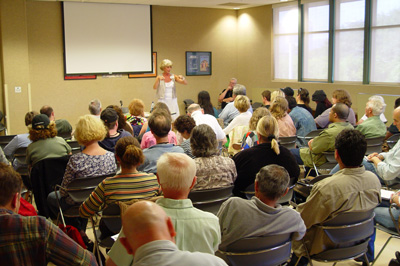 Marla Miller speaks at the Greater Los Angeles Writers Society