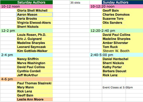 Author's Schedule for the Greater Los Angeles Writers Society at the Festival of Books