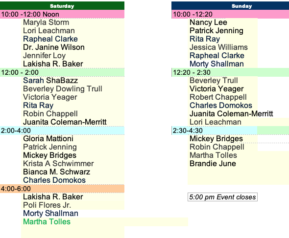 LATFOB Authors Schedule