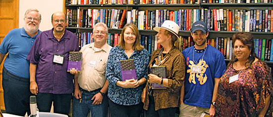 Diana Glyer at the Greater Los Angeles Writers Society with (L>R) Mike Glyer, Tony N. Todaro, Neil Citrin, DIANA GLYER, Patricia K.D.,  Mike Robinson, and Lillian M. Todaro